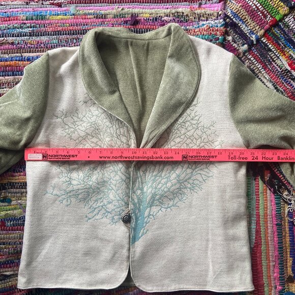 Unique Boho Fantasy Tree of Life Jacket Single Button Emblishment Sage Teal Blue - Picture 8 of 12